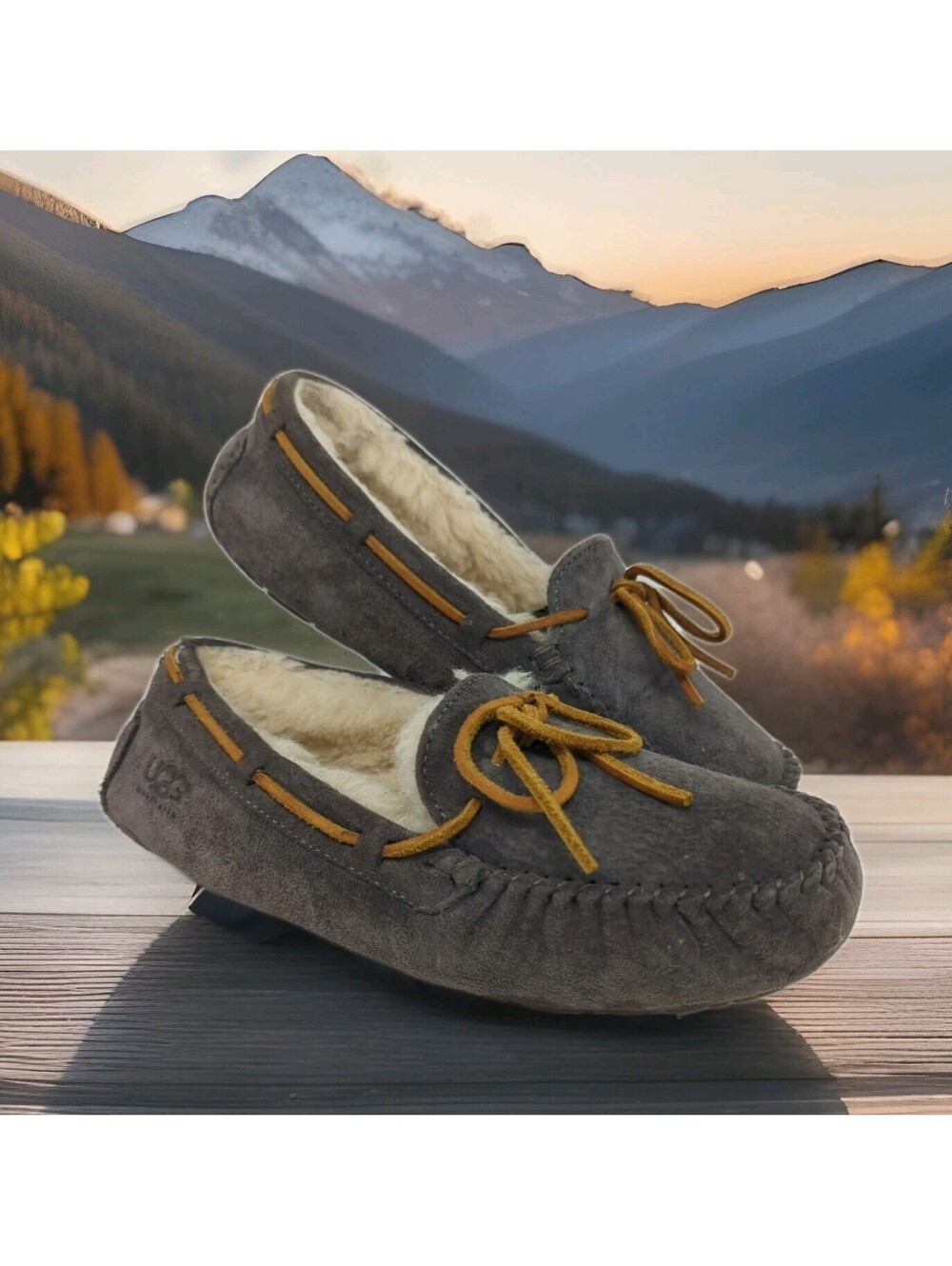 UGG Dakota Moccasin Slippers House Cabin Shoes Shearling Pewter Gray Womens 7 38
